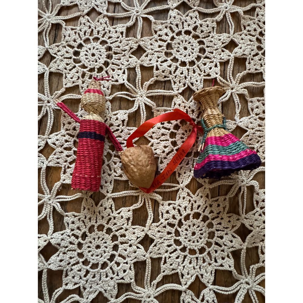 Handmade Mexican Folk Art‎ Ornaments - Woven Straw Doll - 3 pc set